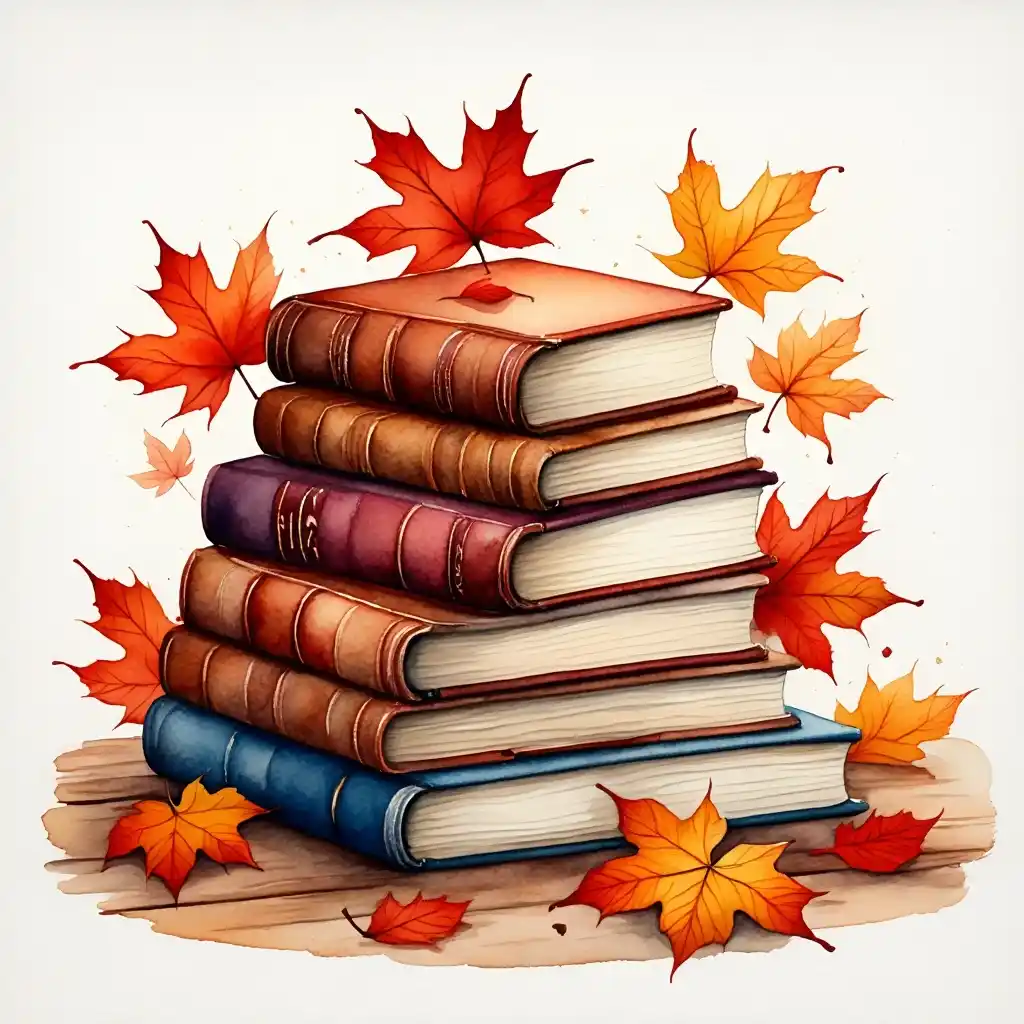 Pile de livres anciens entourés de feuilles d’automne, représentant un réseau éditorial solide et qualitatif