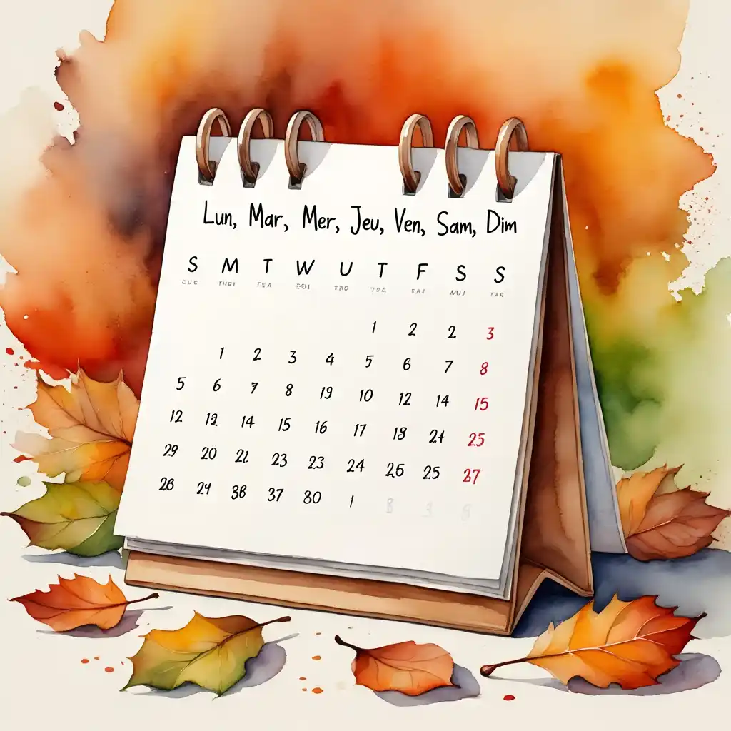 Calendrier illustré avec des feuilles d’automne