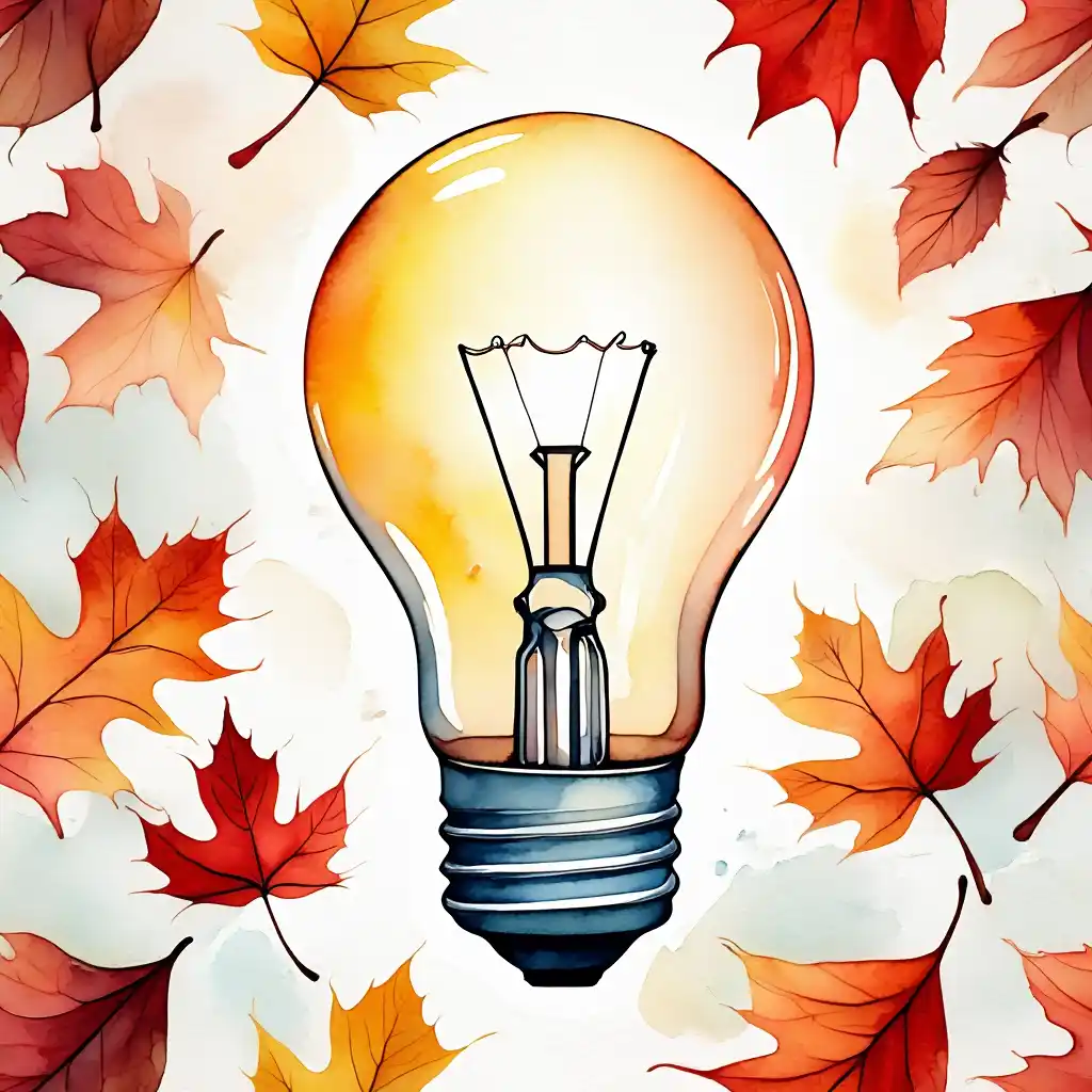 Ampoule entourée de feuilles d’automne